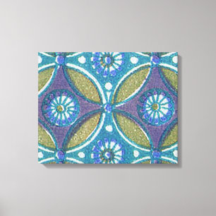 Blå Grönt Rustic Boho Geometric Circle Mönster Canvastryck