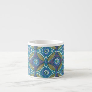 Blå Grönt Rustic Boho Geometric Circle Mönster Espressomugg