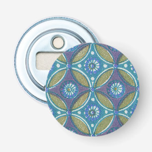 Blå Grönt Rustic Boho Geometric Circle Mönster Flasköppnare