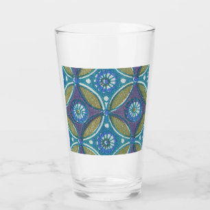 Blå Grönt Rustic Boho Geometric Circle Mönster Glaskopp