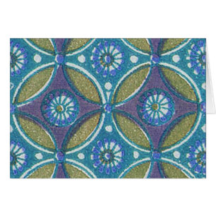 Blå Grönt Rustic Boho Geometric Circle Mönster Hälsningskort