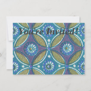 Blå Grönt Rustic Boho Geometric Circle Mönster Inbjudningar