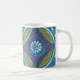 Blå Grönt Rustic Boho Geometric Circle Mönster Kaffemugg