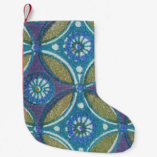 Blå Grönt Rustic Boho Geometric Circle Mönster Liten Julstrumpa
