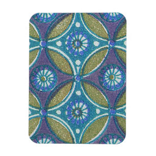 Blå Grönt Rustic Boho Geometric Circle Mönster Magnet