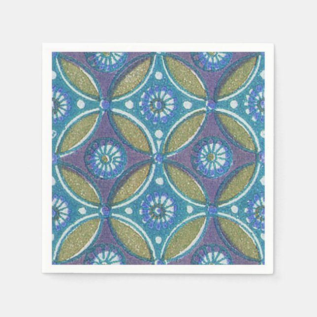 Blå Grönt Rustic Boho Geometric Circle Mönster Pappersservett (Framsidan)