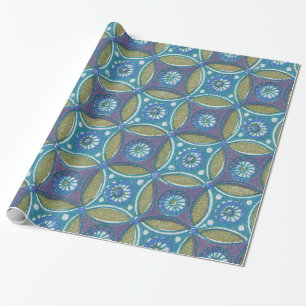 Blå Grönt Rustic Boho Geometric Circle Mönster Presentpapper