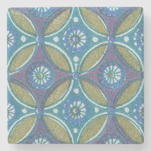 Blå Grönt Rustic Boho Geometric Circle Mönster Stenunderlägg