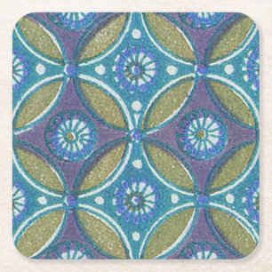 Blå Grönt Rustic Boho Geometric Circle Mönster Underlägg Papper Kvadrat