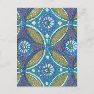 Blå Grönt Rustic Boho Geometric Circle Mönster Vykort