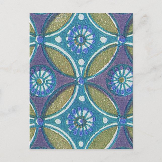 Blå Grönt Rustic Boho Geometric Circle Mönster Vykort (Framsida)