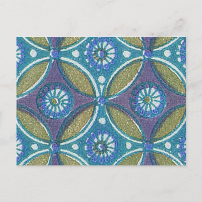 Blå Grönt Rustic Boho Geometric Circle Mönster Vykort (Framsida)