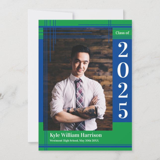 Blå Grönt School Färg Studenten Foto Pached Inbjudningar (Framsida)