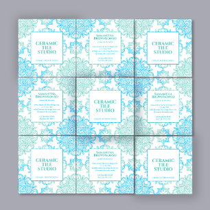Blå Grönt Seamless Mosaic Stitch Mönster Fyrkantigt Visitkort