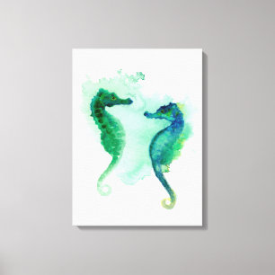 Blå grönt sjöorses white canvas seahorse