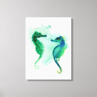 Blå grönt sjöorses white canvas seahorse