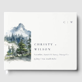 Blå Grönt Skogen Mountain Ligcape Sketch Bröllop Gästböcker