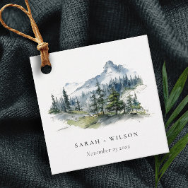 Blå Grönt Skogen Mountain Ligcape Sketch Bröllop Gåvor Etiketter