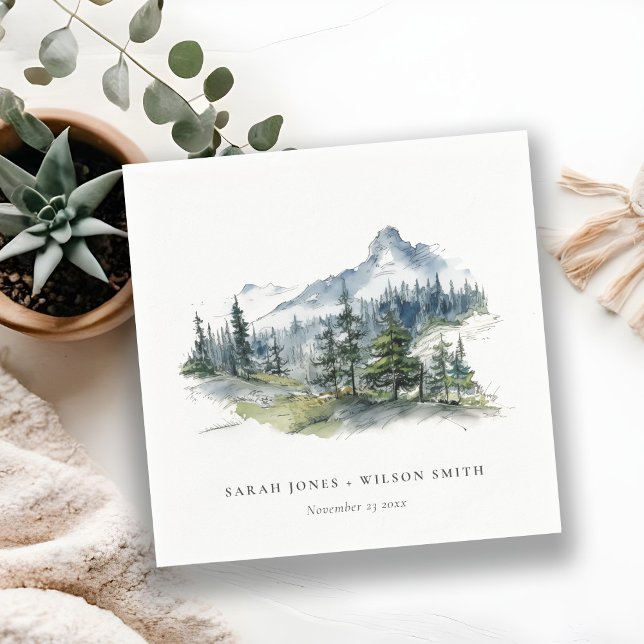 Blå Grönt Skogen Mountain Ligcape Sketch Bröllop Pappersservett (Skapare uppladdad)