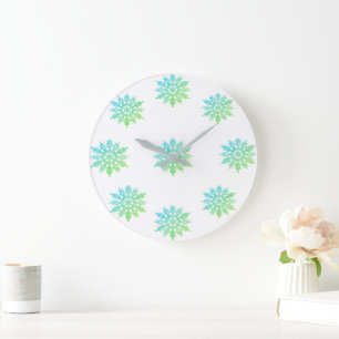Blå Grönt Snöflake Round Clock Stor Klocka