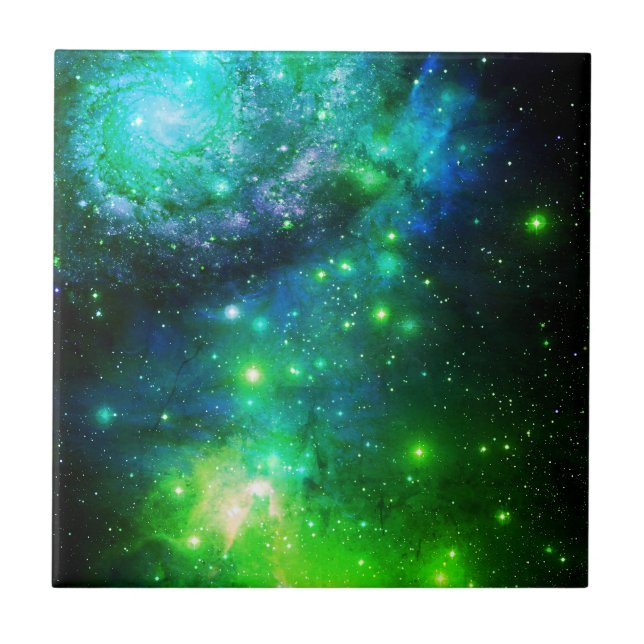 Blå Grönt Space Stars Galaxy Kakelplatta (Framsidan)