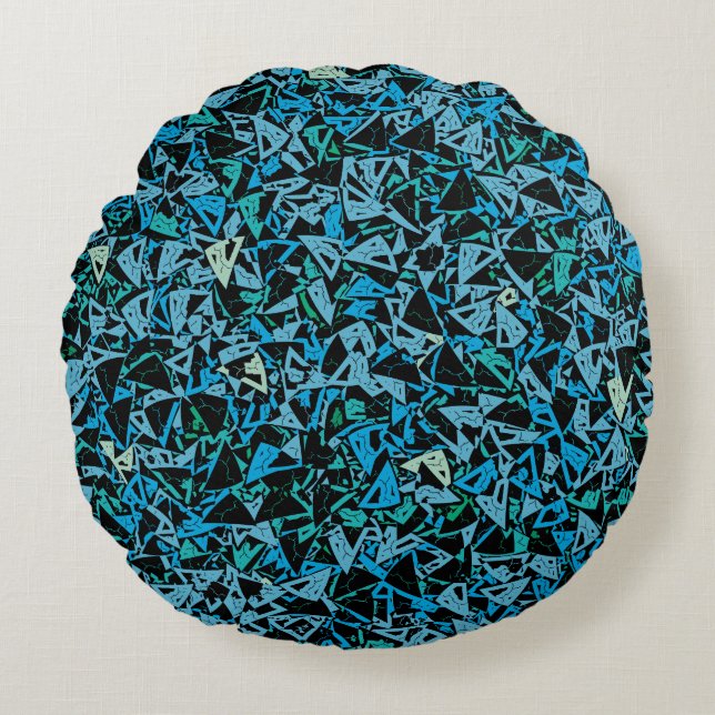 Blå Grönt svart triangel utan sömlös Mönster Rund Kudde (Framsidan)