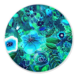 Blå Grönt Teal Blommigt Abstrakt Blommor Knopp