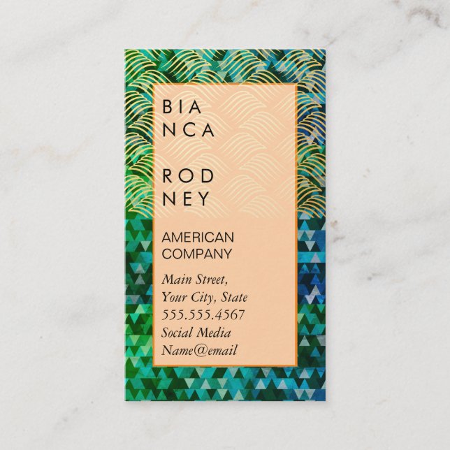 Blå Grönt Triangles och Guld Weave Visitkort (Framsida)