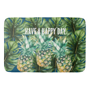 Blå Grönt Tropical Lövs Pineappine Badrumsmatta