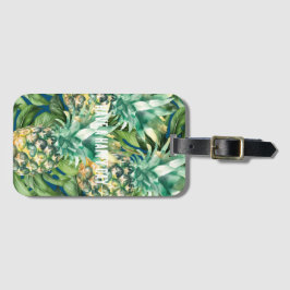 Blå Grönt Tropical Lövs Pineappine Bagagebricka