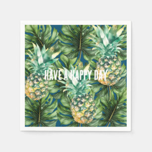 Blå Grönt Tropical Lövs Pineappine Pappersservett