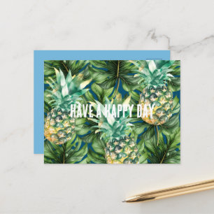 Blå Grönt Tropical Lövs Pineappine Vykort