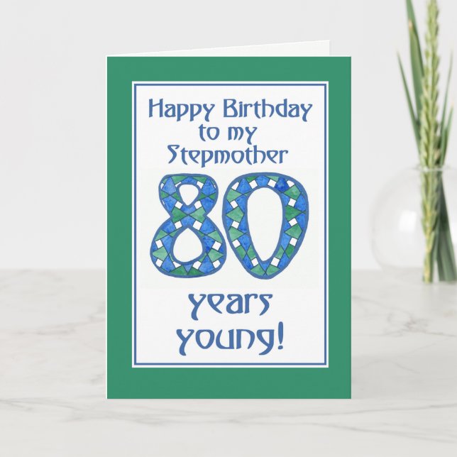 Blå, Grönt, vit 80-årsdag för styvmor Kort (Framsida)