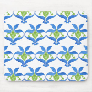 Blå, Grönt, Vita Art nouveau Mönster Mousepad Musmatta