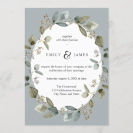 Blå Grönt Watercolor Greeney Löv Bröllop Inbjudningar