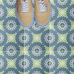 Blå Grönt White Snöre Mosaic Geometric Mönster Kakelplatta