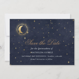 Blå Grönten Celestial Quinceañera spara datumet Inbjudningar