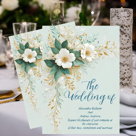 Blå Grönten elegant bröllop, vita blommor från Gul Inbjudningar