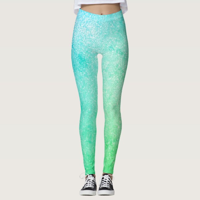 Blå Grönten Ombre Glitter Leggings (Framsida)