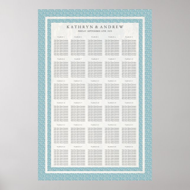 Blå Grönten Seigaiha Bröllop/händelsemittsschema Poster (Framsidan)