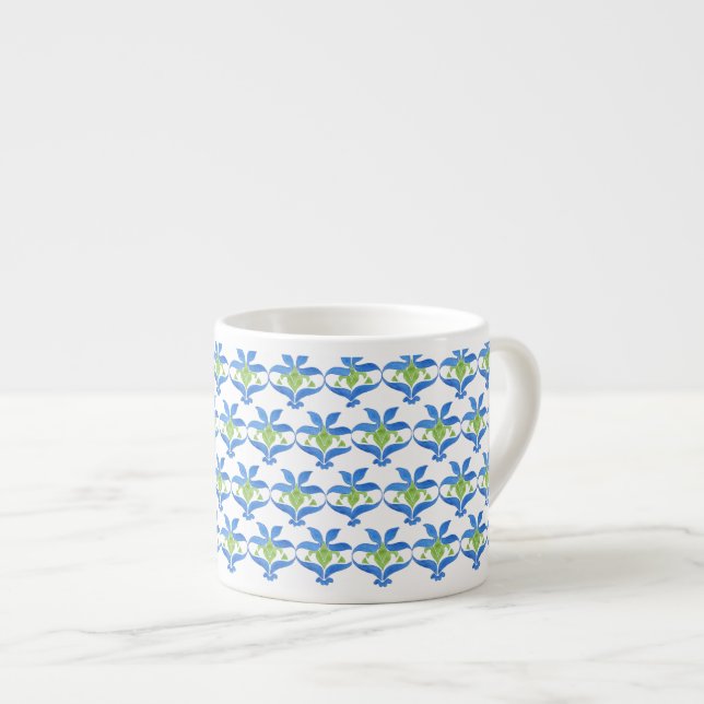 Blå Grönten White Art nouveau Mönster Espresso Mug Espressomugg (Framsida höger)