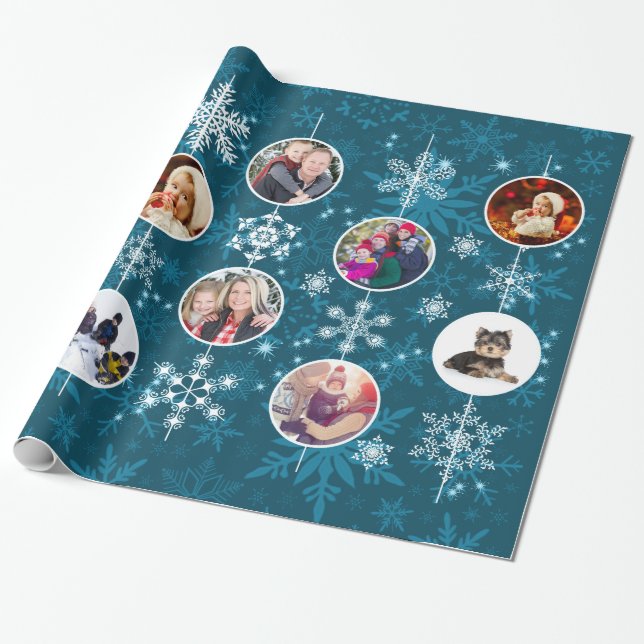 Blå Gröntens familjefotsar - Teal Snowflake Design Presentpapper (Utrullad)