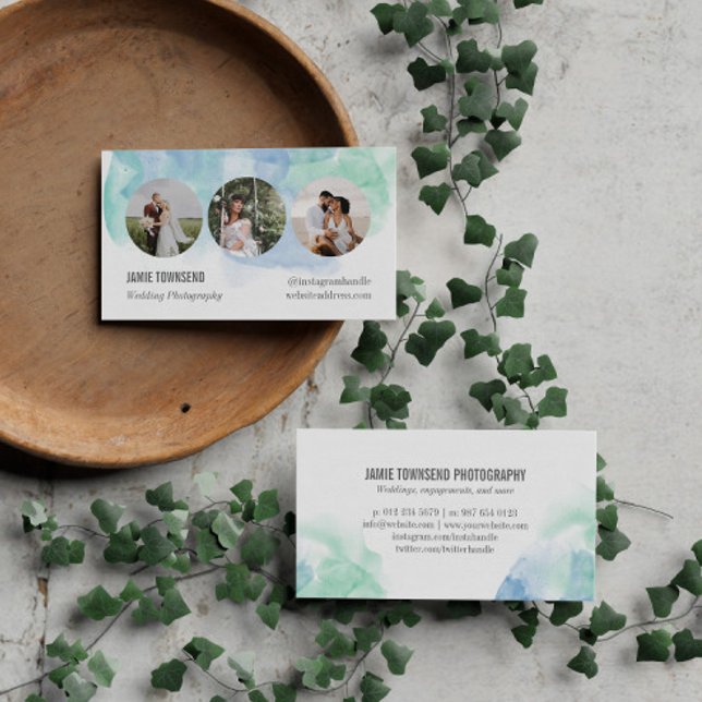 Blå Gröntens vattenfärgsrunda fotografier Foton Visitkort (Skapare uppladdad)