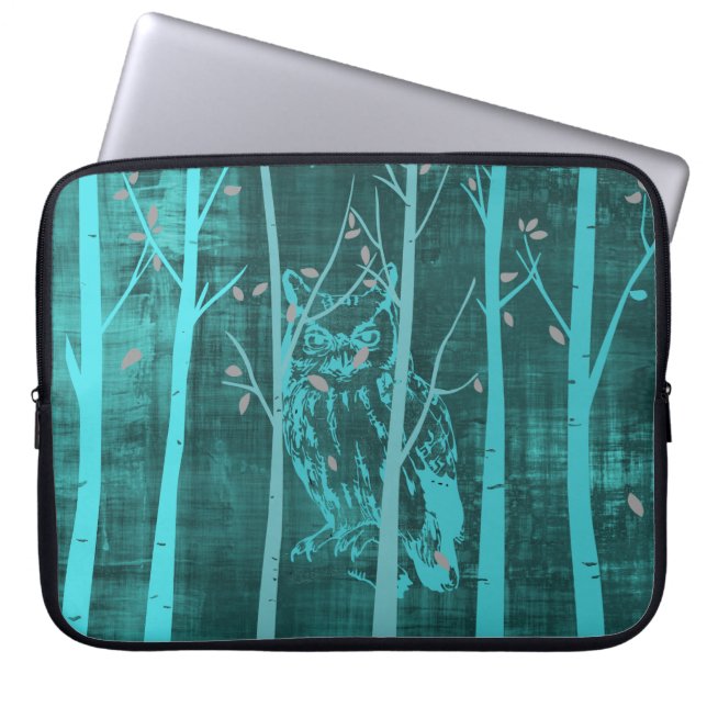 Blå Grunge Skog Ugglor Laptop Fodral (Framsidan)