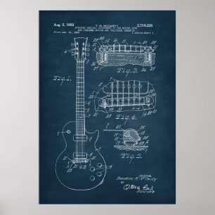 Blå Guitar Patent Poster
