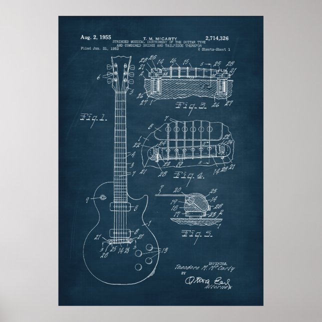 Blå | Guitar Patent Poster (Framsidan)