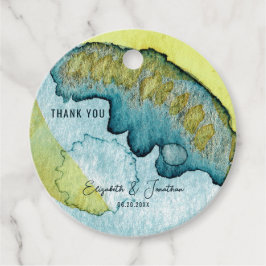 Blå Gul Abstrakt Akvarell Konst Unik Bröllop Gåvor Etiketter