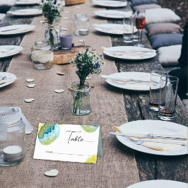 Blå Gul Abstrakt Akvarell Konst Unik Bröllop Placeringskort