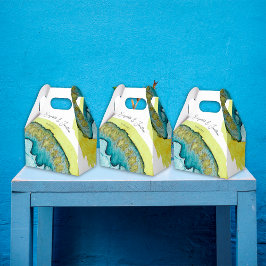 Blå Gul Abstrakt Akvarell Konst Unik Bröllop Presentaskar