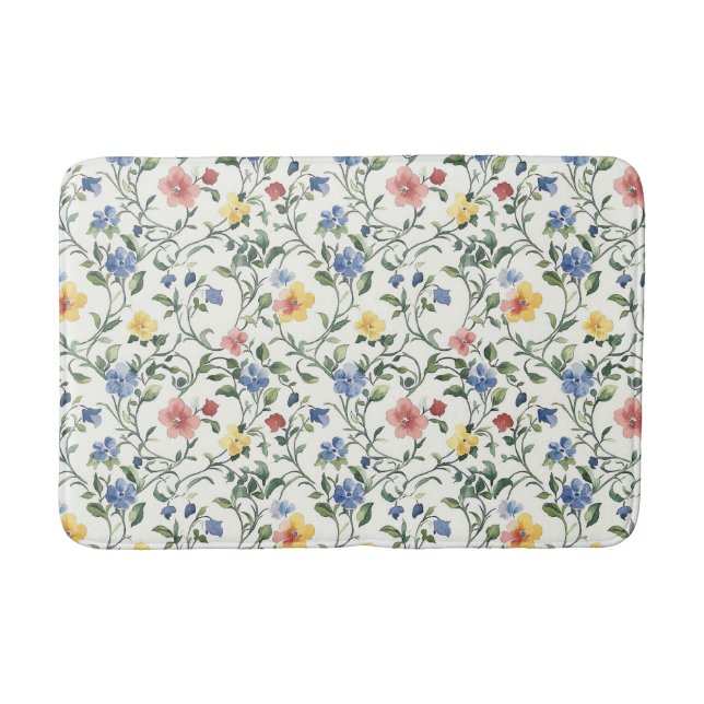 Blå Gul Akvarell Vildblomma  Badrumsmatta (Framsidan)